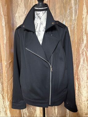 EVRI Black Asymmetric Zip Bomber Jacket fabric style